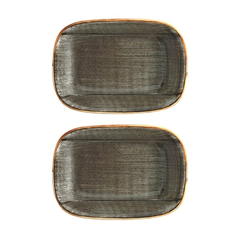 Space 6.5" x 4.5" x h:1.5" 12 oz. Rectangular Grey Porcelain Deep Plate (Set of 2)