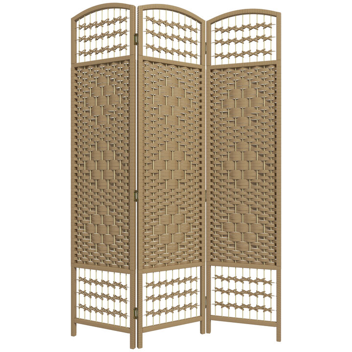 6 Panel Folding Room Divider Privacy Screen Wave Fiber Room Separator Natural