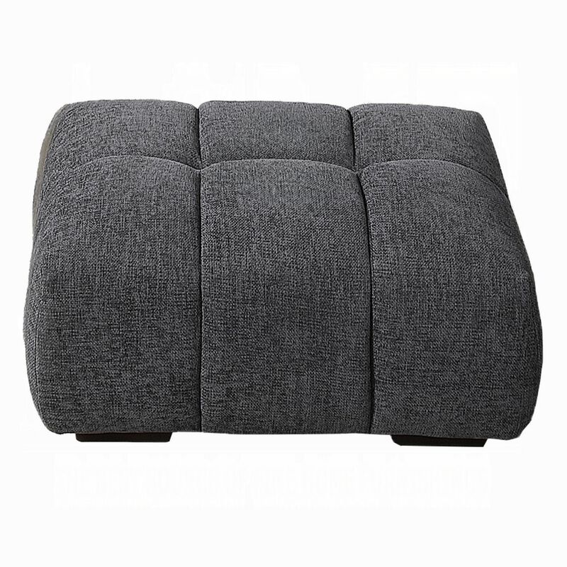 Cloe Modern Ottoman, Tufted Gray Linen Upholstery, 39x26 Solid Wood - Benzara