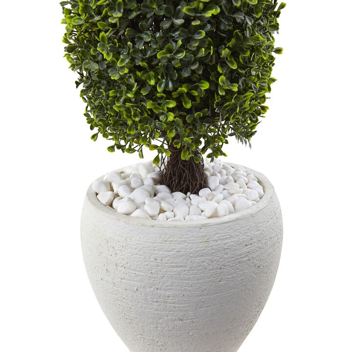 Hivvago 41 Inches Boxwood Topiary with White Planter UV Resistant (Indoor/Outdoor)