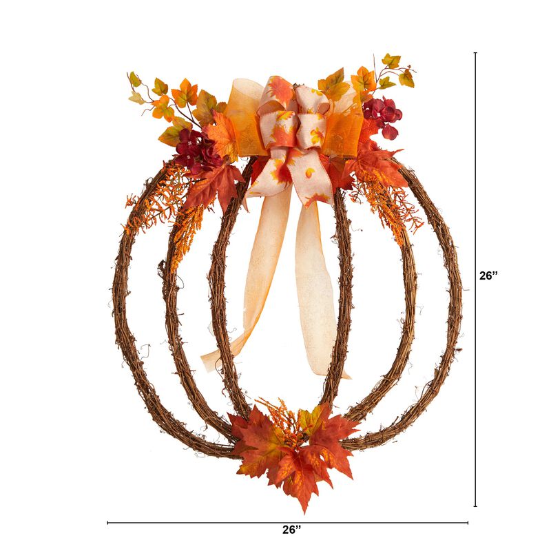 Hivvago 26" Autumn Pumpkin Artificial Vine Fall Wreath
