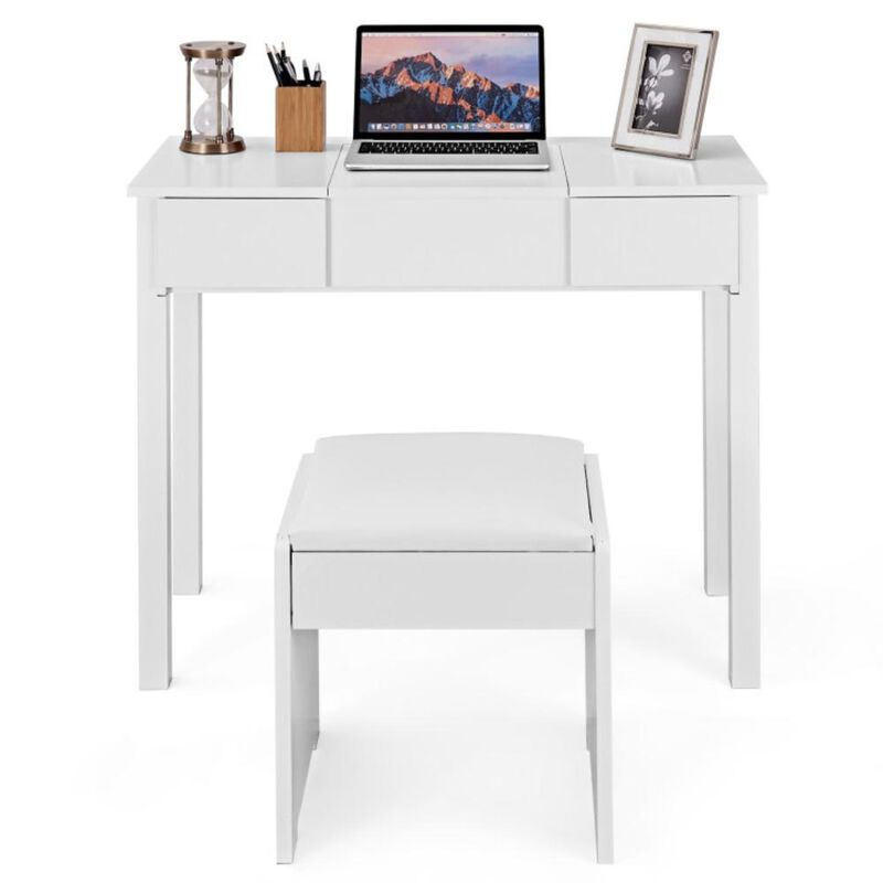 Hivvago Vanity Makeup Dressing Table Set with Flip Top Mirror and Cushioned Stool