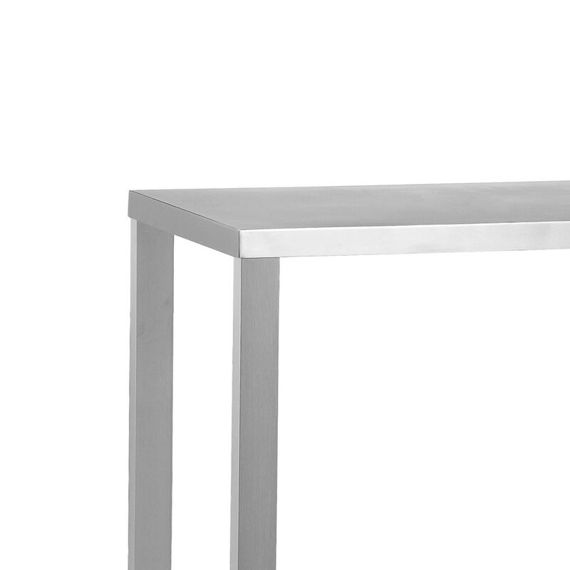 Tom 53 Inch Console, Rectangular Top, Square Legs, Chrome Brushed Metal - Benzara