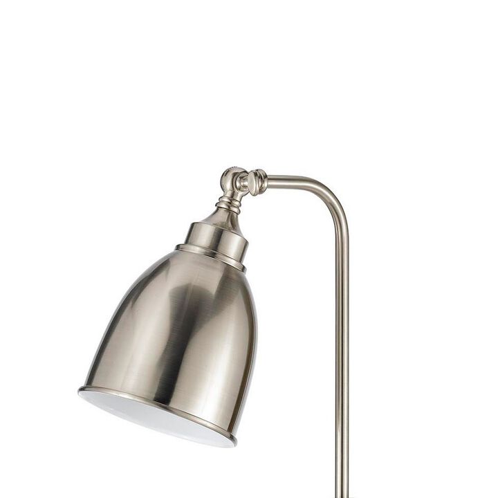 Metal Round 25" Table Lamp with Adjustable Pole, Silver-Benzara