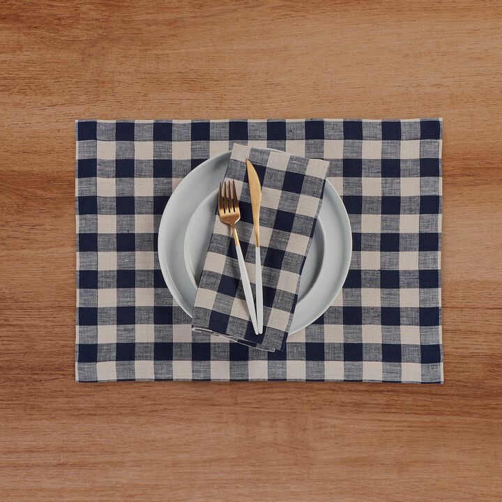 Solino Home 100% Pure Linen Placemats 14 x 19 Inch Set of 4 | Morgan Check