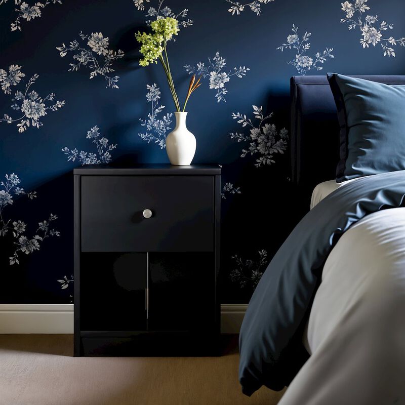Furnifact Black Small Nightstand - Compact Bedside Table With Drawer For Bedrooms