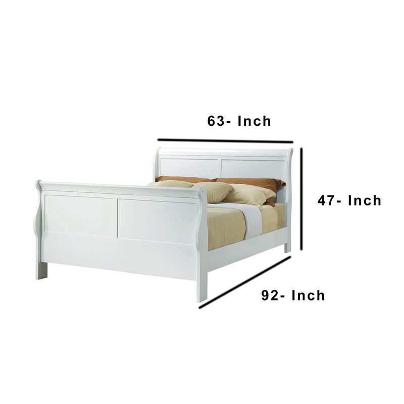 Classy Transitional Style Queen Size Sleigh Bed, White-Benzara