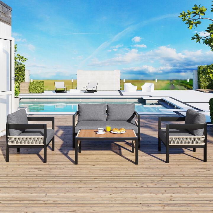 Mondawe 5-Piece Multi-person Outdoor Iron Sofa Set,Weatherproof Furniture Set For Patio Garden