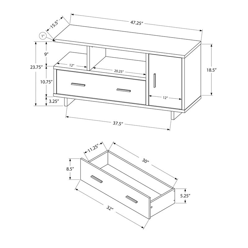 Monarch Specialties I 2805 Tv Stand, 48 Inch, Console, Media Entertainment Center, Storage Cabinet, Drawers, Living Room, Bedroom, Laminate, Brown, Contemporary, Modern