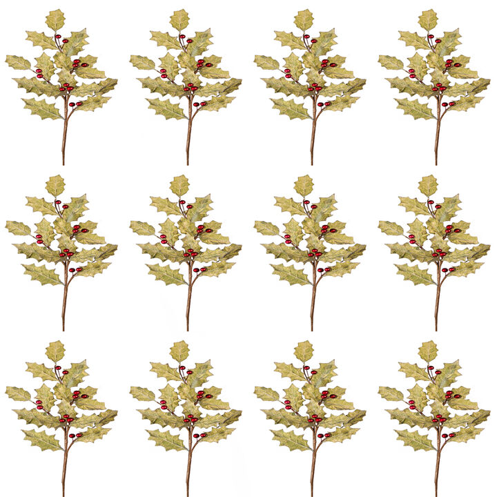Festive Holly Spray Set - Set of 12 Vibrant Holiday Decorations