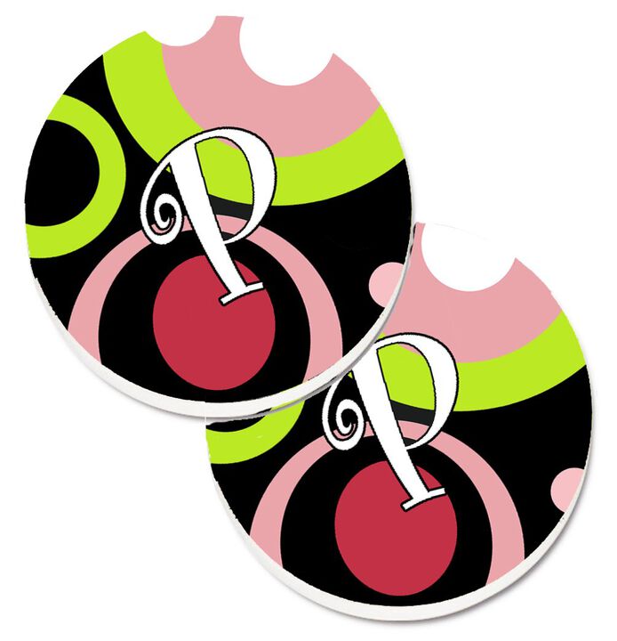 Caroline's Treasures Letter P Monogram - Retro In black Set of 2 Cup Holder Car Coasters AM1002-PCARC, 2.56, Multicolor