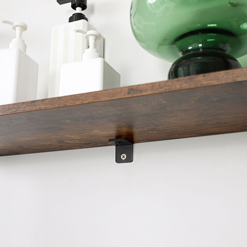 Rustic Brown and Black Blanket Ladder Shelf - Wall-Leaning Steel Frame Towel Rack with Storage Shelf