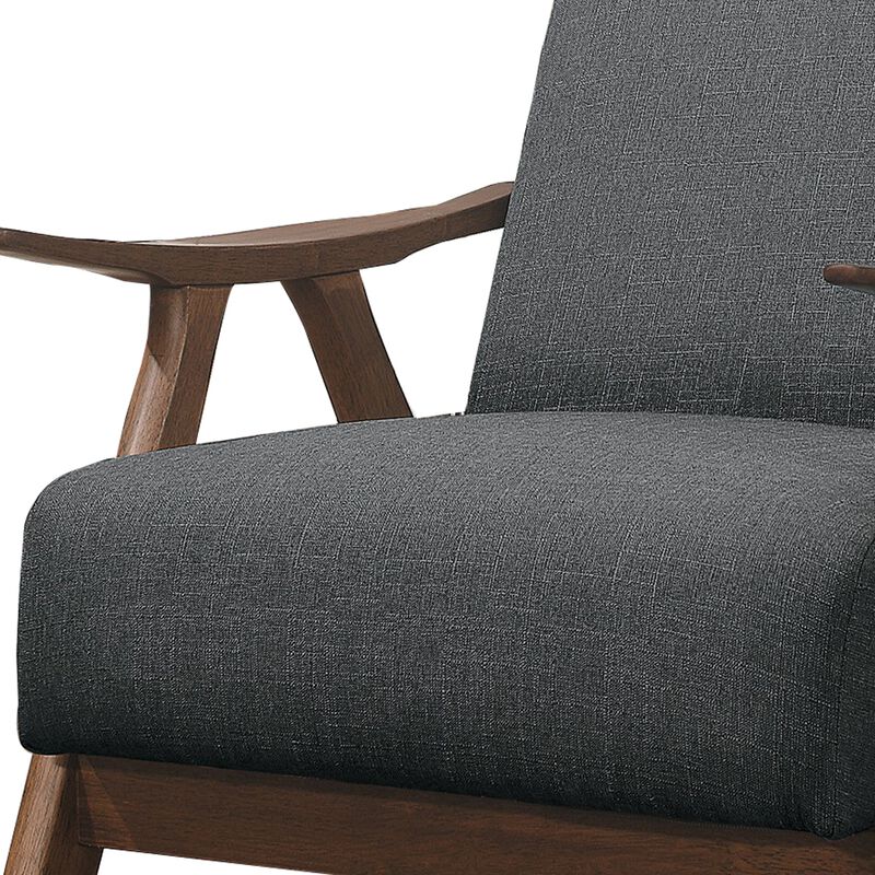 Fabric Upholstered Accent Chair with Curved Armrests, Gray-Benzara