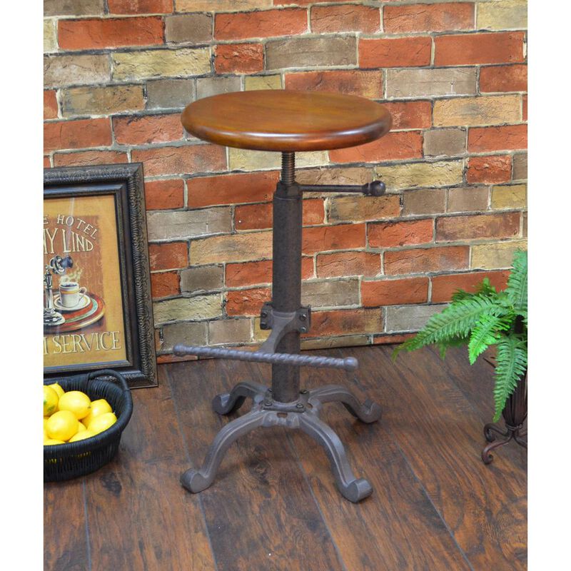 Carolina Living Justin Adjustable Barstool - Chestnut Seat - Industrial Base