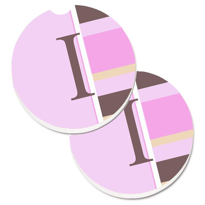 Caroline's Treasures Letter I Initial Monogram - Pink Stripes Set of 2 Cup Holder Car Coasters CJ1005-ICARC, 2.56, Multicolor