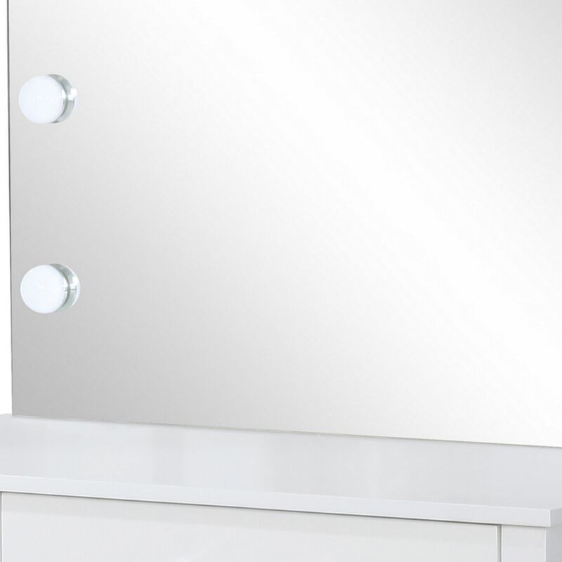 Vanity Set with 9 LED Bulbs and Tapered Block Legs, White-Benzara