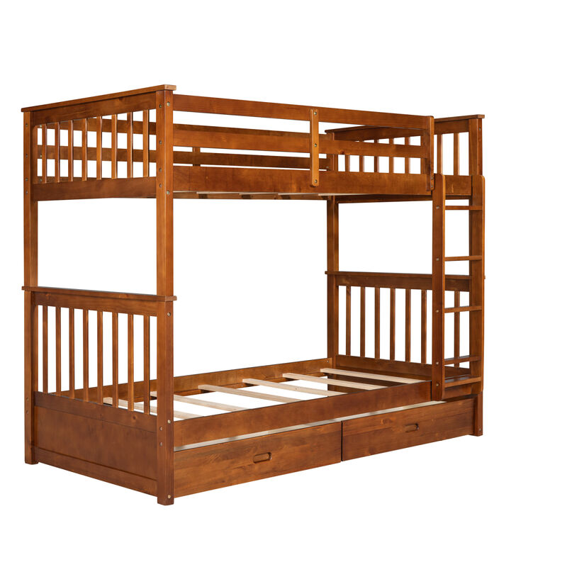 Twin-Over-Twin Bunk Bed With Ladders And Two Storage Drawers