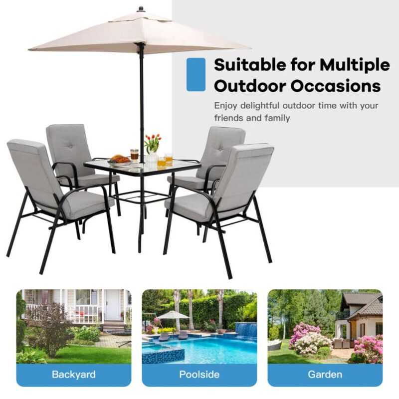 Hivvago 5 Feet Patio Square Market Table Umbrella Shelter with 4 Sturdy Ribs