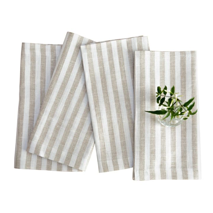 Solino Home 100% Pure Linen Dinner Napkins 20 x 20 Inch Set of 4 | Amalfi Stripe