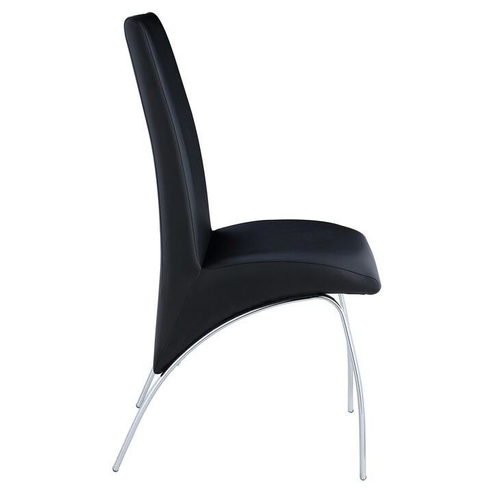 Leatherette Upholstered Side Chairs with Metal Base, Black and Silver, Set of Two-Benzara
