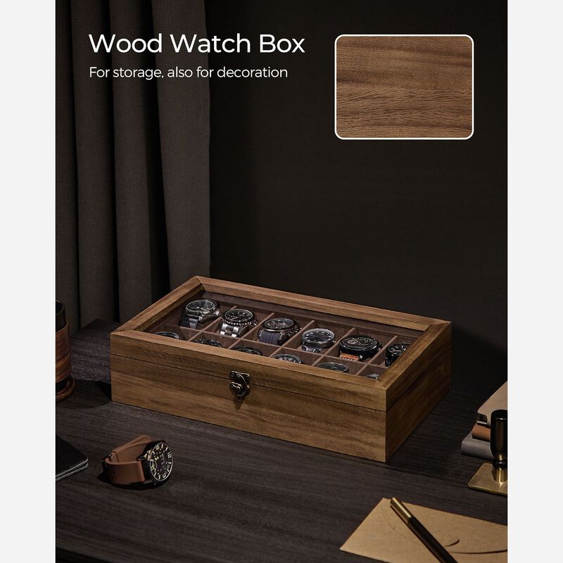 12-Slot Wooden Watch Box for Elegant Timepiece Storage