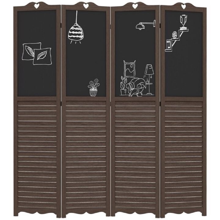 Wooden Privacy Screen Decorative Room Separator with Louvered Panels