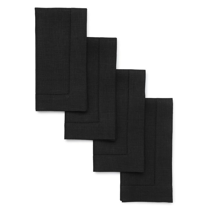 Solino Home 100% Pure Linen Dinner Napkins 20 x 20 Inch Set of 4 | Classic Hemstitch