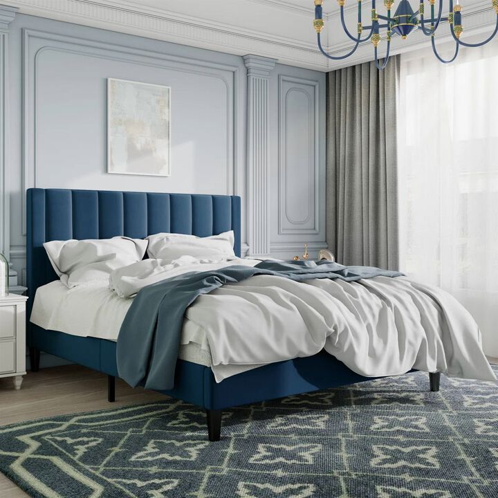 Velvet Upholstered Platform Bed with Headboard Stylish and Durable Design
