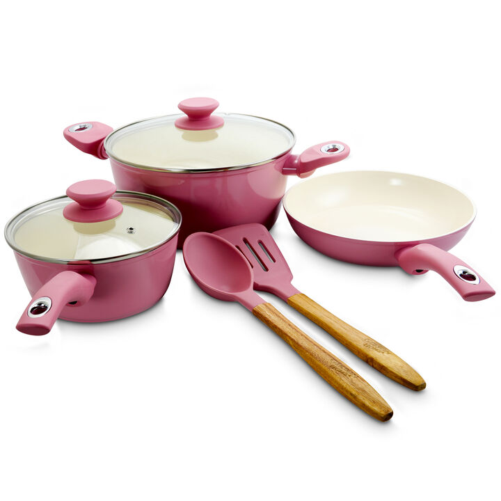Gibson Home Plaza Cafe 7 Piece Aluminum Nonstick Cookware Set in Lavender Gibson Home Plaza Cafe 7 Piece Aluminum Nonstick Cookware Set in Lavender