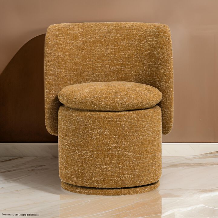 Reno Nori 26 Inch Swivel Dining Chair, Yellow Polyester, Solid Poplar Wood - Benzara