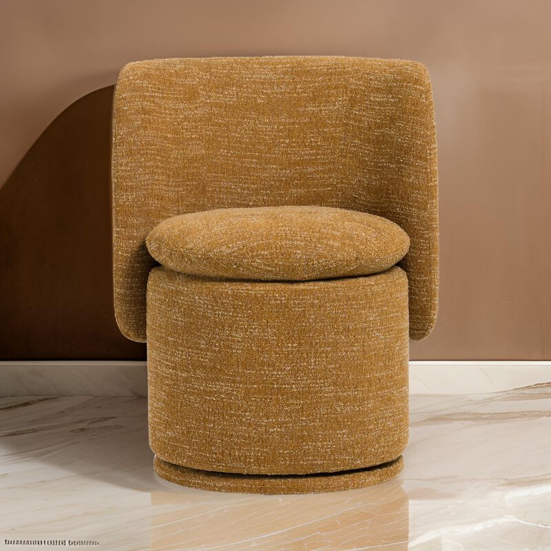 Reno Nori 26 Inch Swivel Dining Chair, Yellow Polyester, Solid Poplar Wood - Benzara