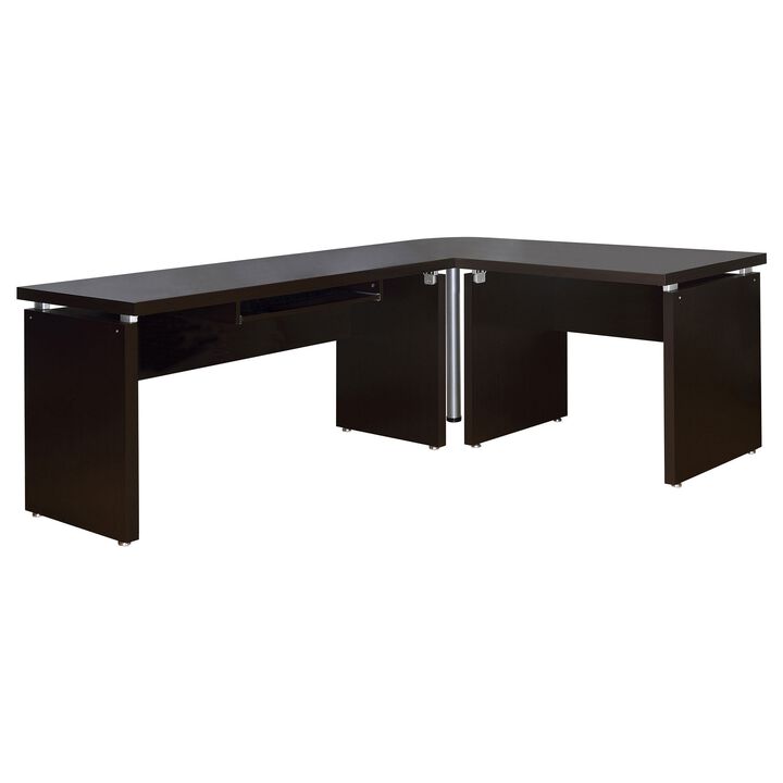Niti 83 Inch Computer Office Desk, L Shape, Slide Out Keyboard Tray, Brown - Benzara