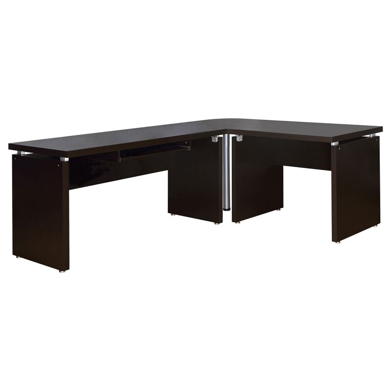 Niti 83 Inch Computer Office Desk, L Shape, Slide Out Keyboard Tray, Brown - Benzara
