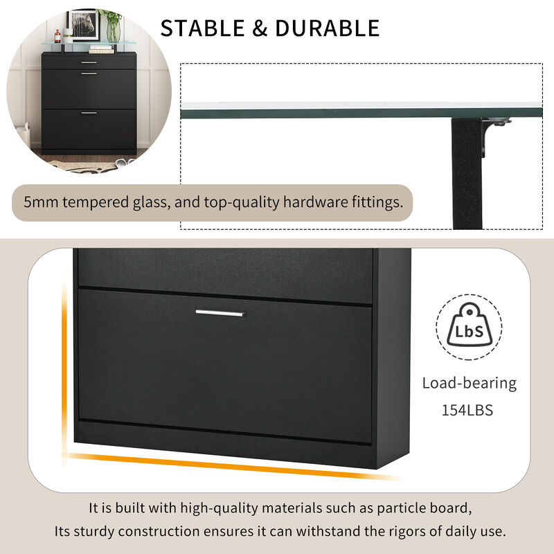 Merax Tempered Glass Top Shoe Storage Cabinet with Drawer