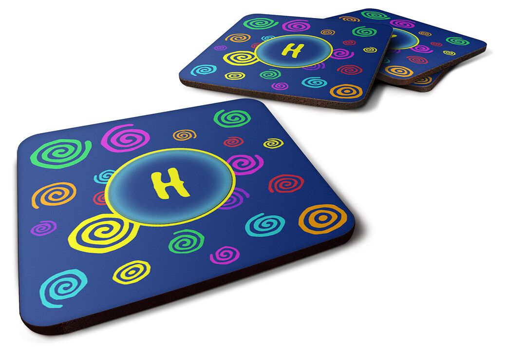 Caroline's Treasures CJ1011-HFC Monogram-Blue Swirls Foam Coasters (Set of 4), Initial Letter H, 3.5 H x 3.5 W, Multicolor