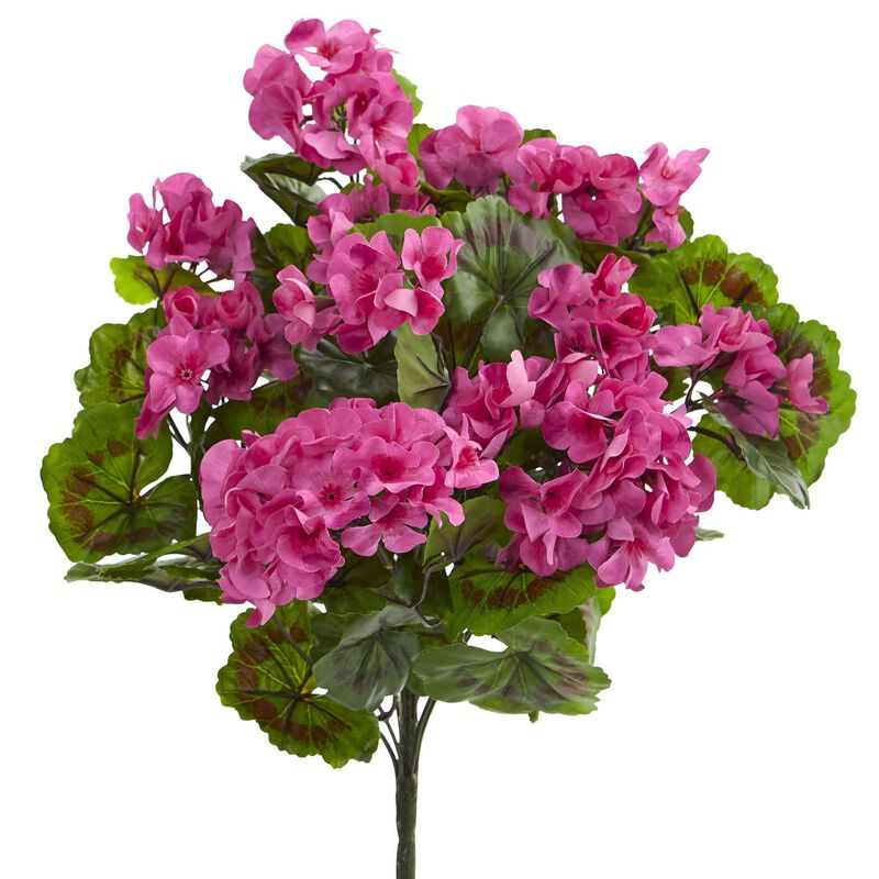 Nearly Natural 19-in Geranium Bush UV Resistant (Indoor/Outdoor) (Set of 3)
