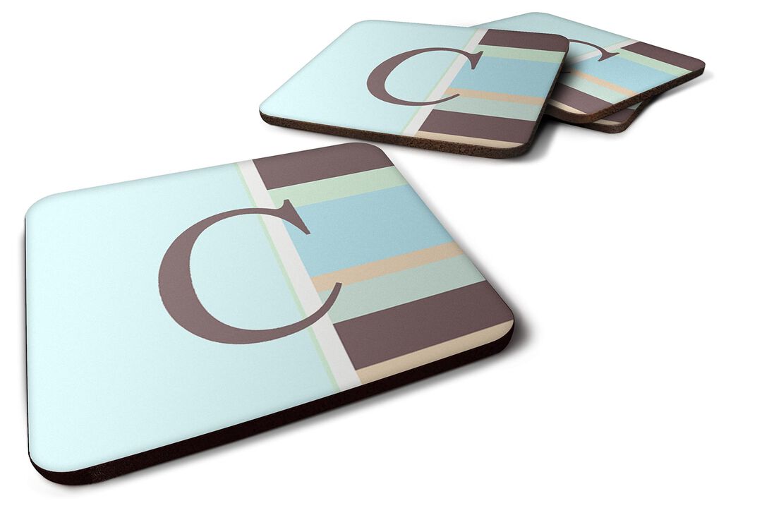 Caroline's Treasures CJ1003-CFC Monogram-Blue Stripes Foam Coasters (Set of 4), Initial Letter C, 3.5 H x 3.5 W, Multicolor