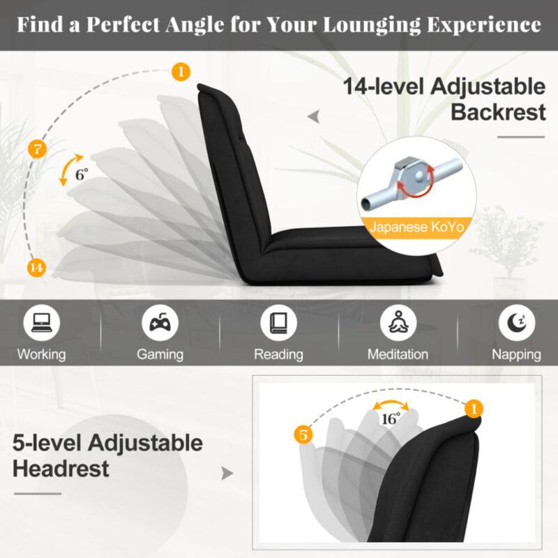 Hivvago Folding Floor Chair Convertible Lazy Chair with 14-Poistion Adjustable Backrest
