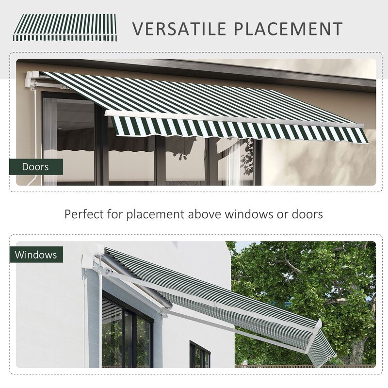 Green/White Sun Shield: 8'x7' Manual Retractable Patio Awning