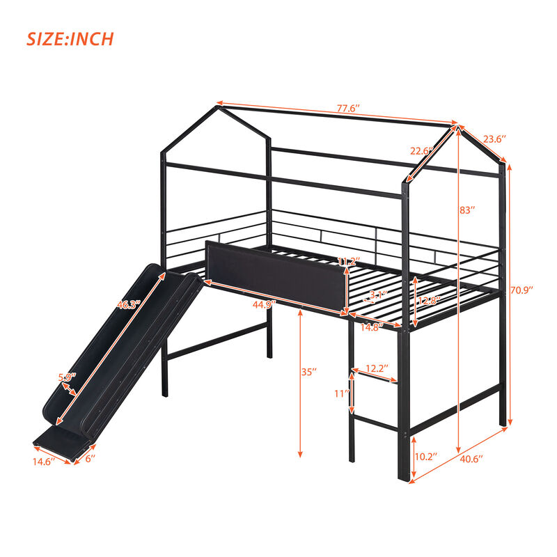 Merax Metal House Bed Loft Bed with Slide