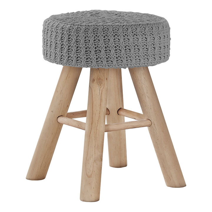 Monarch Specialties I 9007 Ottoman, Pouf, Footrest, Foot Stool, 12" Round, Velvet, Wood Legs, Contemporary, Modern
