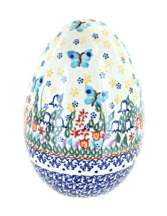 Blue Rose Polish Pottery Garden of Eden Large Decorated Egg