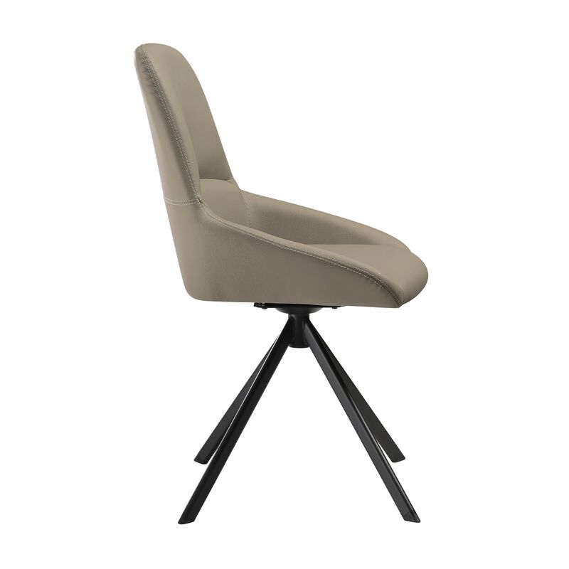 Rick 22 Inch Swivel Dining Chair Set of 2, Taupe Faux Leather, Black Legs - Benzara