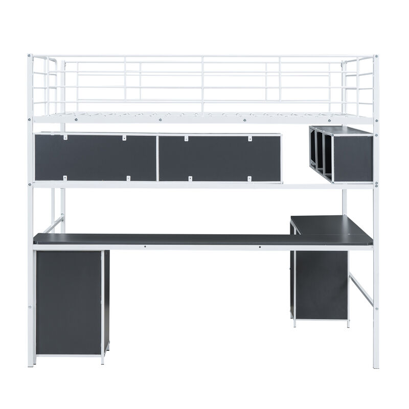 Merax Metal Loft Bed with Bookcase and Desk