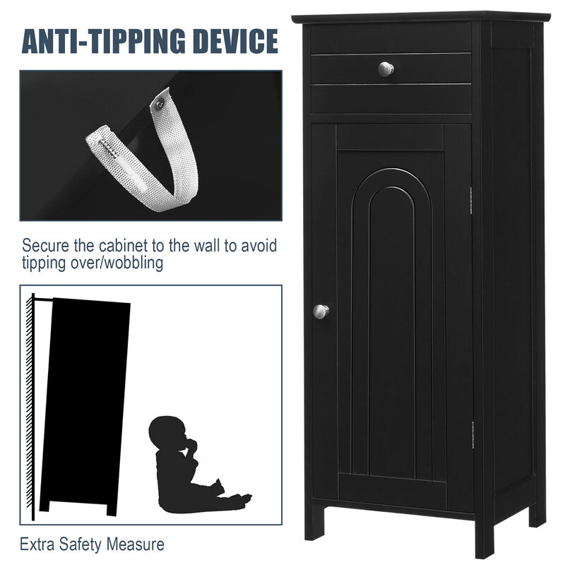 Costway Bathroom Storage Floor Cabinet Organizer Free-Standing w/ Drawer Grey