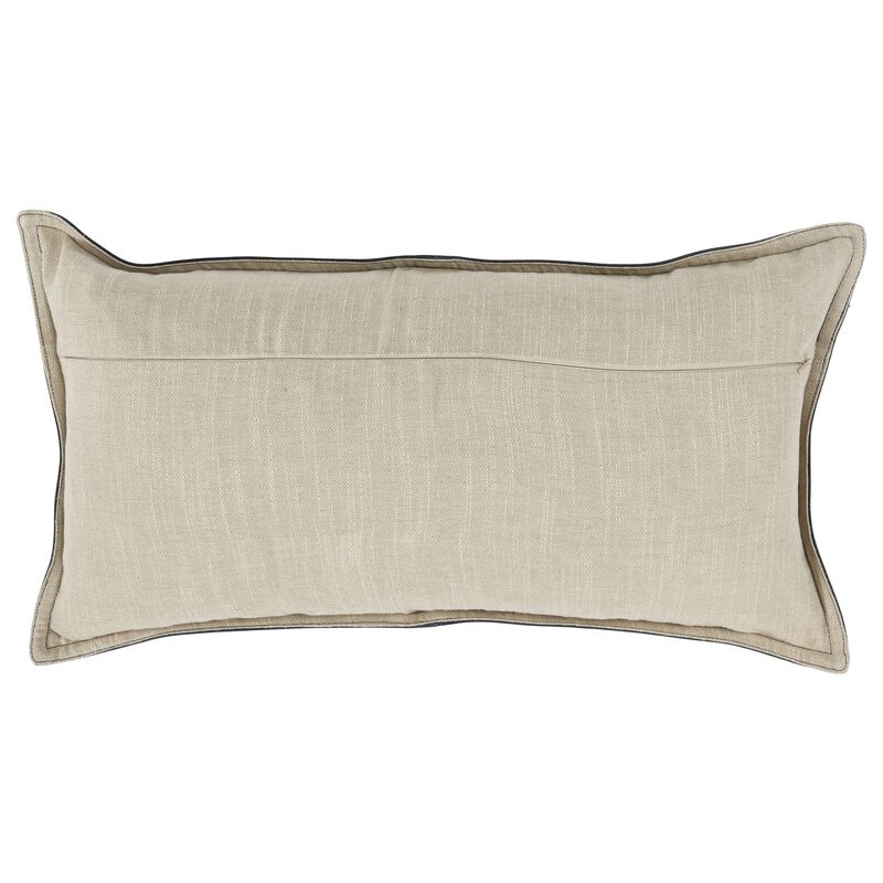 Norm 14 x 26 Lumbar Accent Throw Pillow, 4 Pieced Design, Soft Blue Leather-Benzara