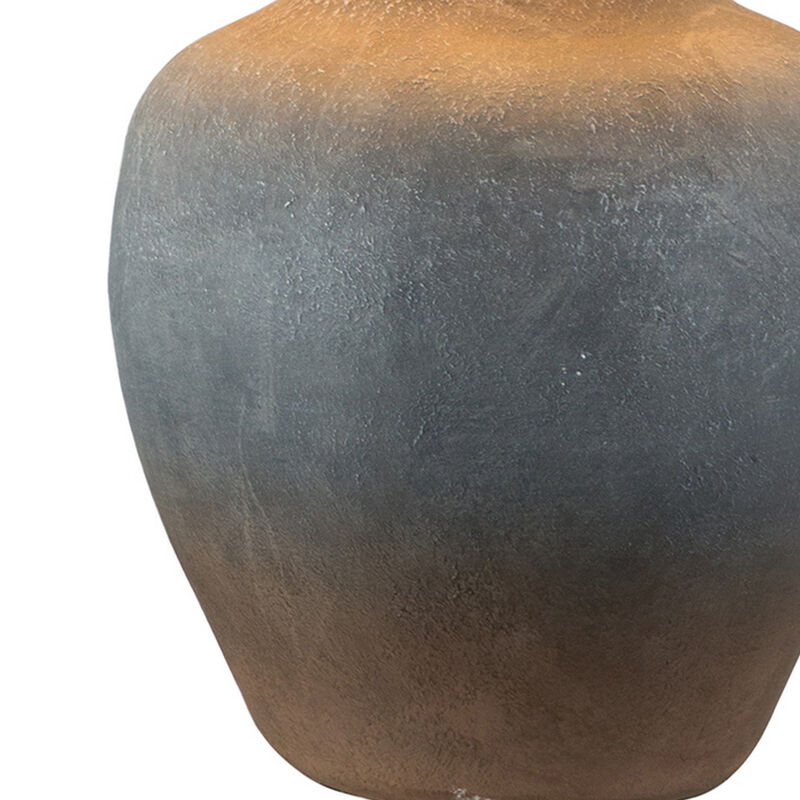 Buen 28 Inch Hydrocal Table Lamp, Black Drum Shade, Urn Base, Gray Rust - Benzara