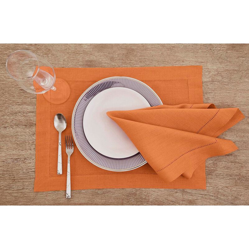 Solino Home 100% Pure Linen Placemats Set of 4 - 14 x 19 Inch | Classic Hemstitch