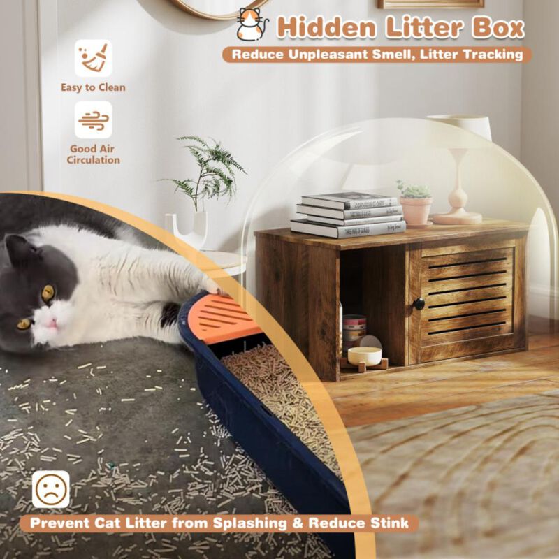 Hivvago Cat Litter Box Enclosure with Louvered Door and Open Compartment