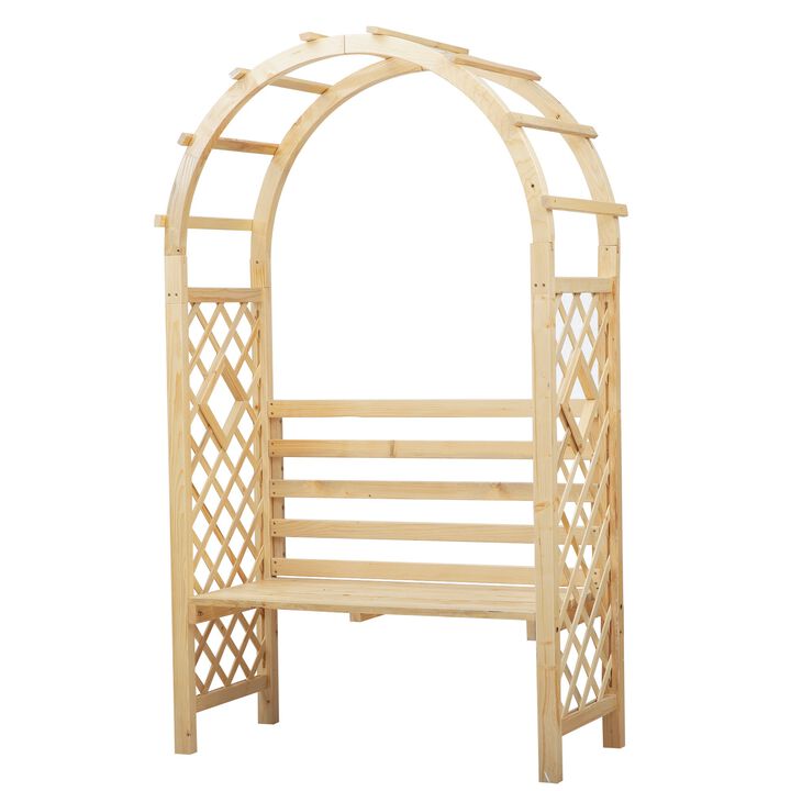 Outdoor Climbing Support: Wood Garden Arch with Bench and Trellis